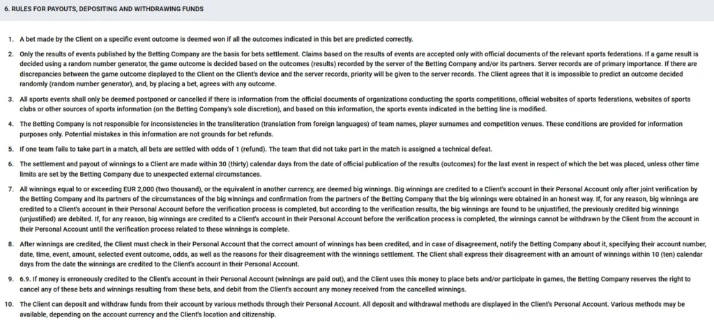 RULES FOR PAYOUTS, DEPOSITING AND WITHDRAWING FUNDS RULES FOR PAYOUTS, DEPOSITING AND WITHDRAWING FUNDS